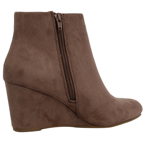 Cement Faux Suede Wedge Ankle Bootie - Picture 3 of 6